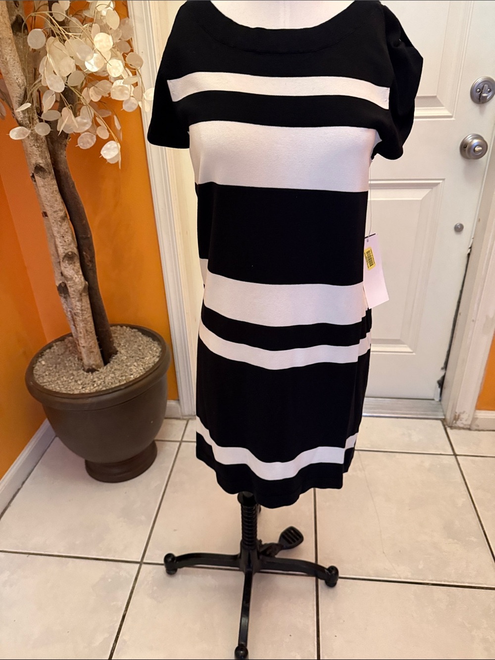 Kenneth Cole Reaction Black and White Striped Midi Dress